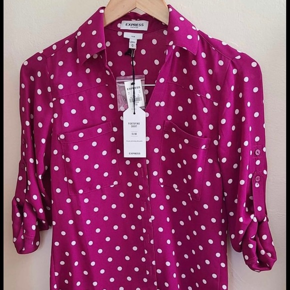 Express Purple polka dot button up - Picture 5 of 5